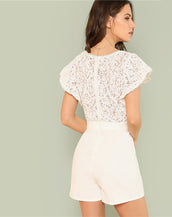 Round Neck Cap Sleeve Women Jumpsuit