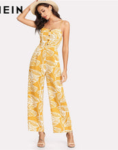 Palm Leaf Print Women Jumpsuit
