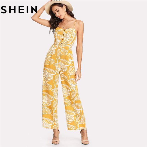 Palm Leaf Print Women Jumpsuit