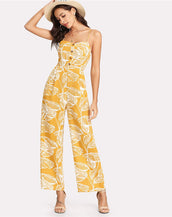 Palm Leaf Print Women Jumpsuit