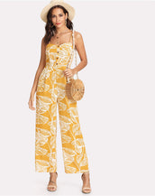 Palm Leaf Print Women Jumpsuit