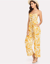 Palm Leaf Print Women Jumpsuit