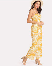 Palm Leaf Print Women Jumpsuit
