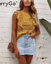 Ruffle Sleeveless Transparent Tops