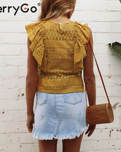 Ruffle Sleeveless Transparent Tops