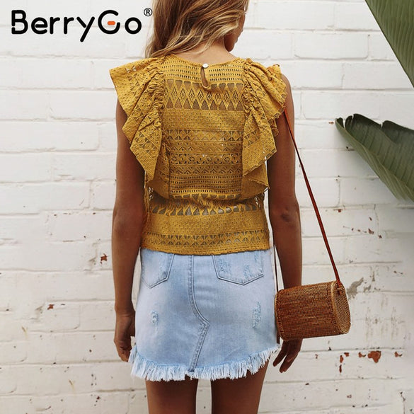 Ruffle Sleeveless Transparent Tops