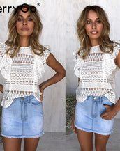 Ruffle Sleeveless Transparent Tops