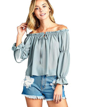 Long Sleeve Ruffled Front Women Tops