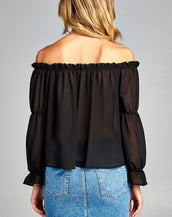 Long Sleeve Ruffled Front Women Tops