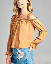 Long Sleeve Ruffled Front Women Tops