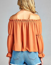 Long Sleeve Ruffled Front Women Tops