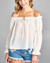 Long Sleeve Ruffled Front Women Tops