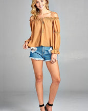 Long Sleeve Ruffled Front Women Tops