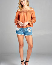 Long Sleeve Ruffled Front Women Tops