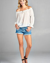 Long Sleeve Ruffled Front Women Tops