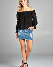 Long Sleeve Ruffled Front Women Tops