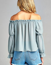 Long Sleeve Ruffled Front Women Tops