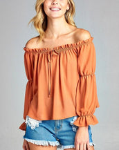 Long Sleeve Ruffled Front Women Tops
