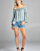 Long Sleeve Ruffled Front Women Tops