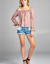 Long Sleeve Ruffled Front Women Tops