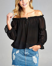 Long Sleeve Ruffled Front Women Tops