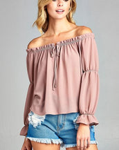 Long Sleeve Ruffled Front Women Tops
