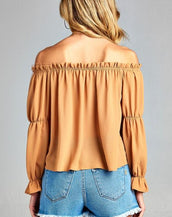 Long Sleeve Ruffled Front Women Tops