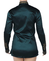 Luxury Dashiki Men Dress African Clothing Shirts Long Sleeve Riche Printed V Neck Stand Collar Traditional Elegant Green Color