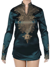 Luxury Dashiki Men Dress African Clothing Shirts Long Sleeve Riche Printed V Neck Stand Collar Traditional Elegant Green Color