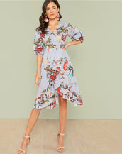 Ruffle Wrap Women Short Dress