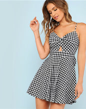 Plaid Spaghetti Strap Women Dresses