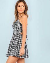 Plaid Spaghetti Strap Women Dresses