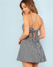 Plaid Spaghetti Strap Women Dresses