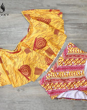 Aztec Striped Ruffled Women Bikini