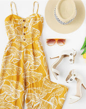 Palm Leaf Print Women Jumpsuit