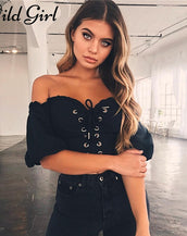 Off shoulder Ruffle Midriff-Baring Top for Women