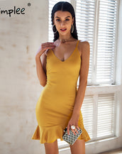 Sexy V Neck Ruffle Strap Mini Dress