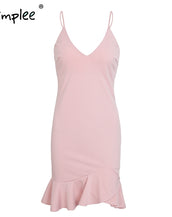 Sexy V Neck Ruffle Strap Mini Dress