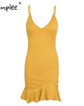 Sexy V Neck Ruffle Strap Mini Dress