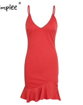 Sexy V Neck Ruffle Strap Mini Dress