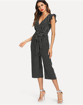 Vertical Stripe  Wrap Women Jumpsuit
