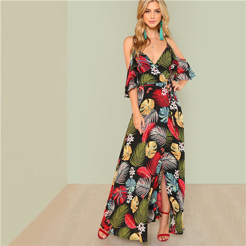 Open Shoulder Print Women Dress