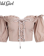 Off shoulder Ruffle Midriff-Baring Top for Women