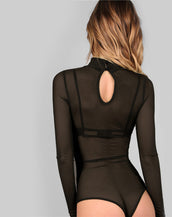 Hollow Out Back Mesh Women Bodysuit
