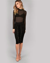 Hollow Out Back Mesh Women Bodysuit