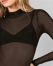 Hollow Out Back Mesh Women Bodysuit