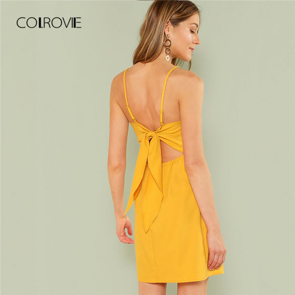 Knot Back Solid Sleeveless Dress