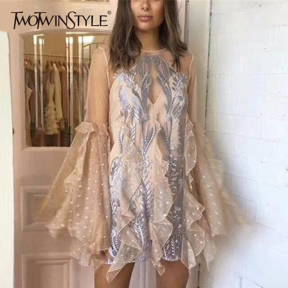 Elegant Twin Style Mesh Mini Dress