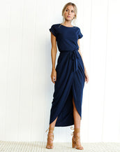 O-Neck Short Sleeved Split Dress