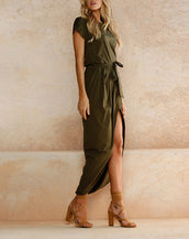 O-Neck Short Sleeved Split Dress